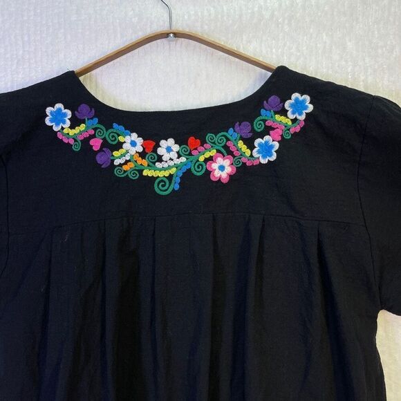 YZXDORWJ Black Embroidered Floral Boho Peasant Blouse Large - Picture 5 of 7